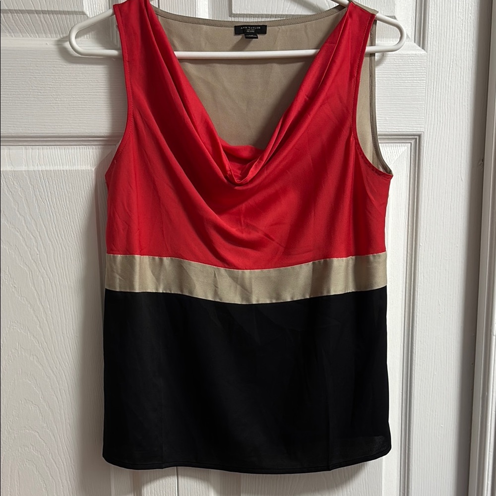 Ann Taylor Red and Tan Sleeveless Tank Top